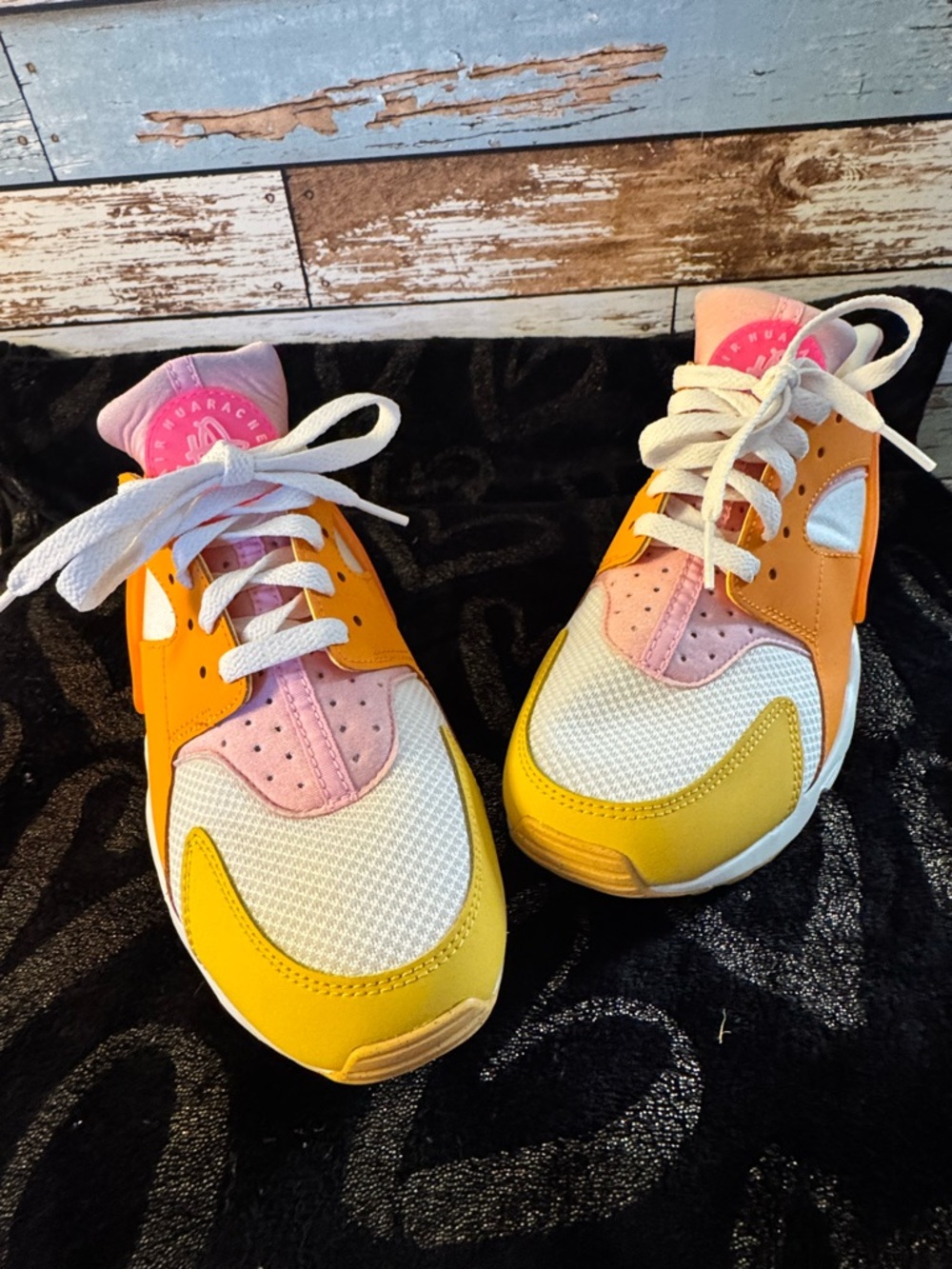 Nike huaraches women' Multi-Color Athletic Sneakers - Yellow, Pink & Orange